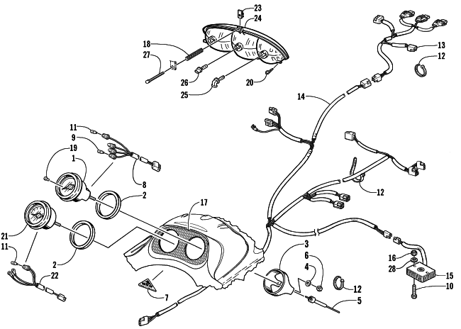Parts Diagram for Arctic Cat 2001 MOUNTAIN CAT 600 EFI () SNOWMOBILE HEADLIGHT, INSTRUMENTS, AND WIRING ASSEMBLIES