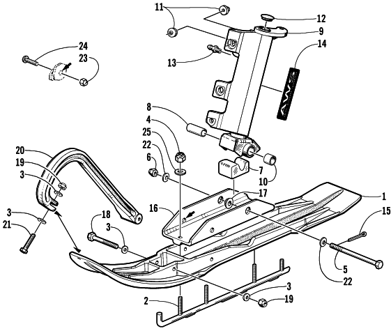 Parts Diagram for Arctic Cat 2001 MOUNTAIN CAT 500 EFI SNOWMOBILE SKI AND SPINDLE ASSEMBLY