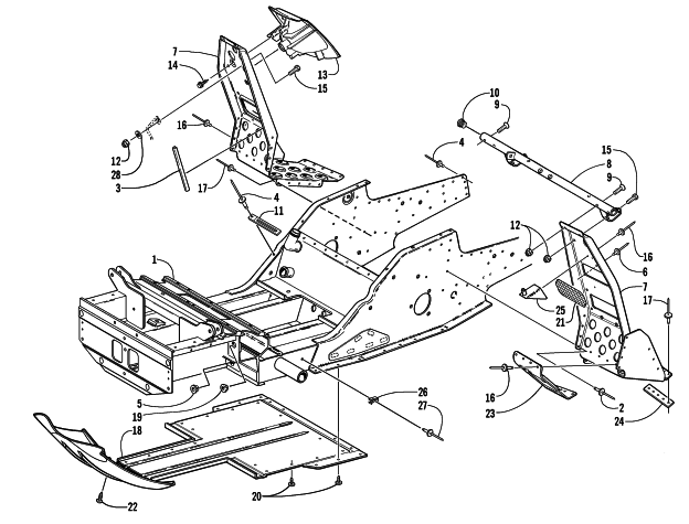 Parts Diagram for Arctic Cat 2001 PANTERA 580 EFI SNOWMOBILE FRONT FRAME AND FOOTREST ASSEMBLY