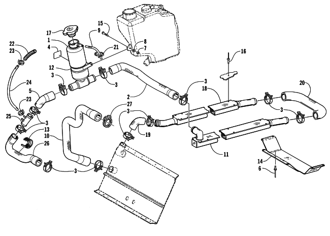 Parts Diagram for Arctic Cat 2001 PANTERA 580 EFI SNOWMOBILE COOLING ASSEMBLY