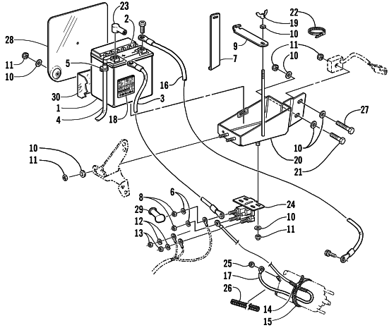Parts Diagram for Arctic Cat 2001 PANTERA 580 EFI () SNOWMOBILE BATTERY, SOLENOID, AND CABLES