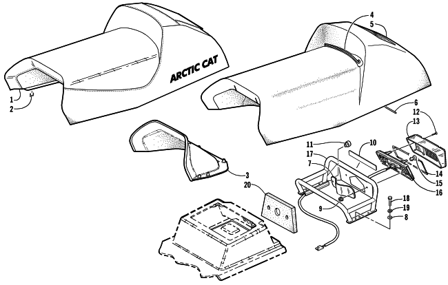 Parts Diagram for Arctic Cat 2001 MOUNTAIN CAT 600 EFI LE () SNOWMOBILE SEAT, RACK, AND TAILLIGHT ASSEMBLY
