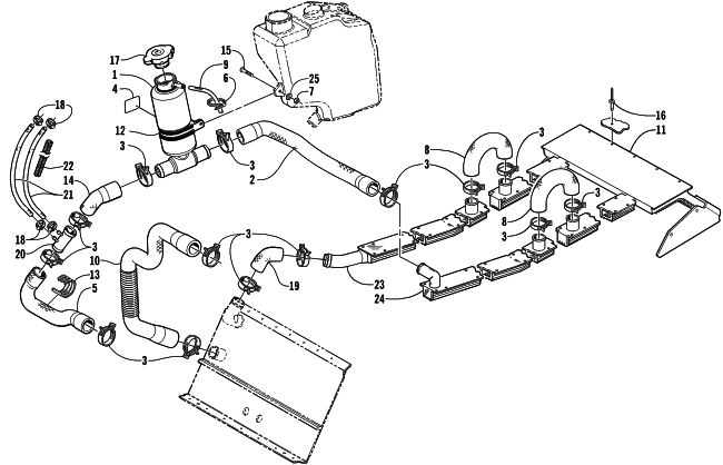 Parts Diagram for Arctic Cat 2001 MOUNTAIN CAT 600 EFI SNOWMOBILE COOLING ASSEMBLY