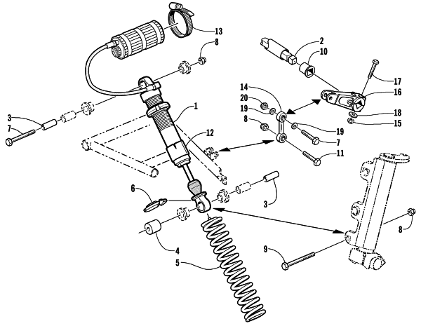 Parts Diagram for Arctic Cat 2001 MOUNTAIN CAT 800 SNOWMOBILE SHOCK ABSORBER AND SWAY BAR ASSEMBLY