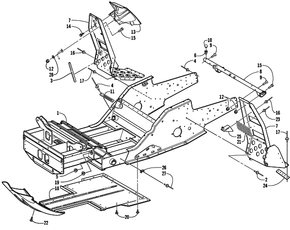 Parts Diagram for Arctic Cat 2001 MOUNTAIN CAT 500 EFI () SNOWMOBILE FRONT FRAME AND FOOTREST ASSEMBLY