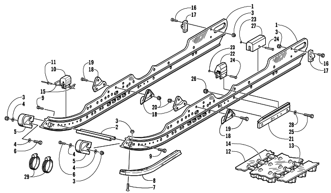 Parts Diagram for Arctic Cat 2001 MOUNTAIN CAT 600 EFI SNOWMOBILE SLIDE RAIL AND TRACK ASSEMBLY (LE)