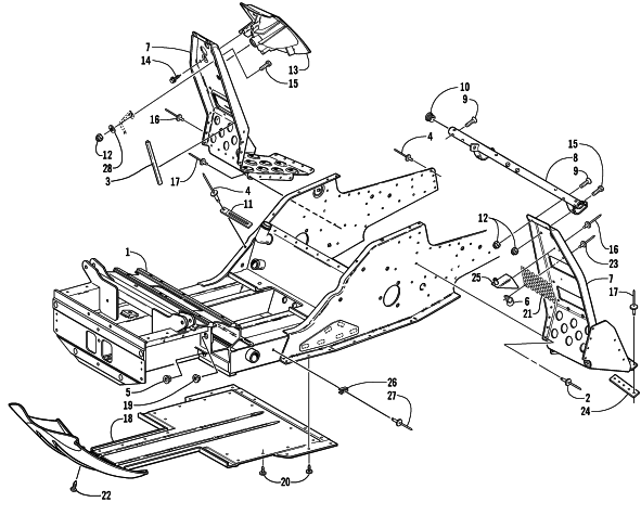 Parts Diagram for Arctic Cat 2001 MOUNTAIN CAT 600 EFI () SNOWMOBILE FRONT FRAME AND FOOTREST ASSEMBLY