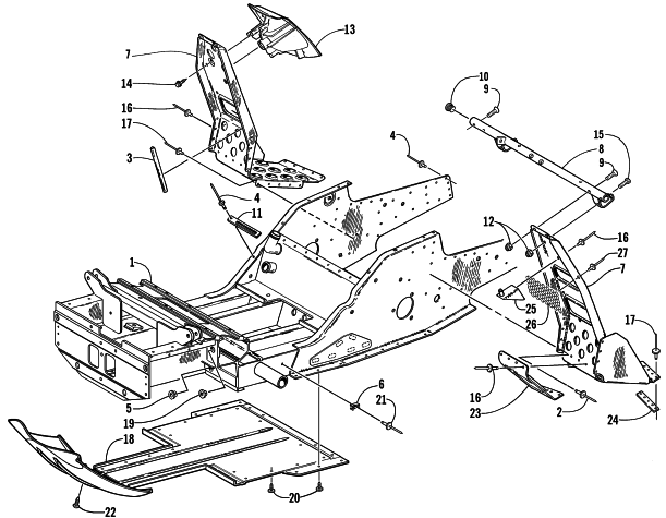 Parts Diagram for Arctic Cat 2001 PANTERA 1000 () SNOWMOBILE FRONT FRAME AND FOOTREST ASSEMBLY