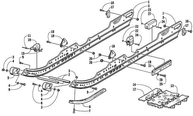 Parts Diagram for Arctic Cat 2001 MOUNTAIN CAT 600 EFI () SNOWMOBILE SLIDE RAIL AND TRACK ASSEMBLY