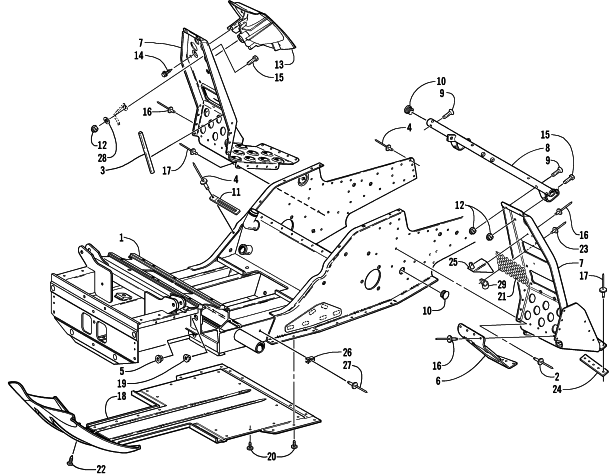 Parts Diagram for Arctic Cat 2001 ZR 600 EFI () SNOWMOBILE FRONT FRAME AND FOOTREST ASSEMBLY