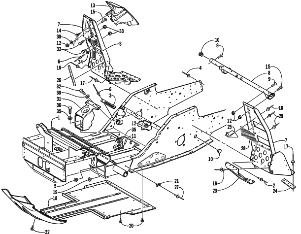 Parts Diagram for Arctic Cat 2001 ZR 800 SNOWMOBILE FRONT FRAME AND FOOTREST ASSEMBLY