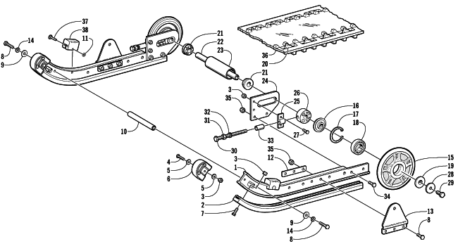 Parts Diagram for Arctic Cat 2001 Z 120 SNO PRO SNOWMOBILE SLIDE RAIL, IDLER WHEELS, AND TRACK ASSEMBLY