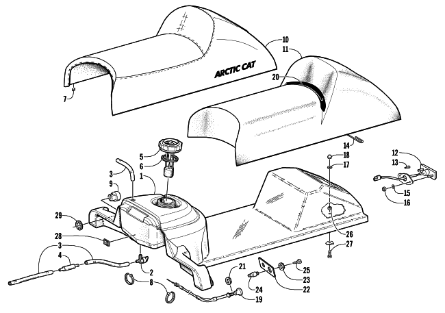 Parts Diagram for Arctic Cat 2001 Z 120 SNOWMOBILE GAS TANK, SEAT, AND TAILLIGHT ASSEMBLY