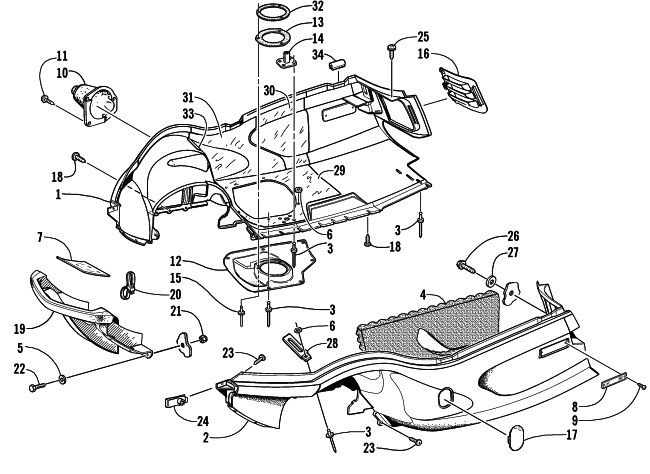Parts Diagram for Arctic Cat 2001 MOUNTAIN CAT 800 () SNOWMOBILE BELLY PAN AND FRONT BUMPER ASSEMBLY