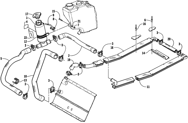 Parts Diagram for Arctic Cat 2001 ZR 800 SNOWMOBILE COOLING ASSEMBLY