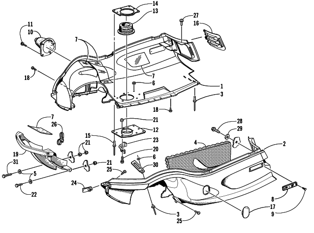 Parts Diagram for Arctic Cat 2001 ZL 550 SNOWMOBILE BELLY PAN AND FRONT BUMPER ASSEMBLY