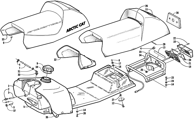Parts Diagram for Arctic Cat 2001 MOUNTAIN CAT 800 SNOWMOBILE GAS TANK, SEAT, AND TAILLIGHT ASSEMBLY (LE)