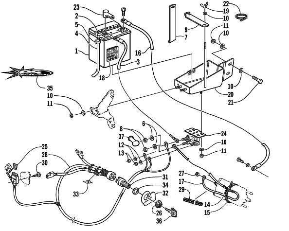Parts Diagram for Arctic Cat 2001 ZL 600 EFI SNOWMOBILE BATTERY, SOLENOID, AND CABLES (esr)