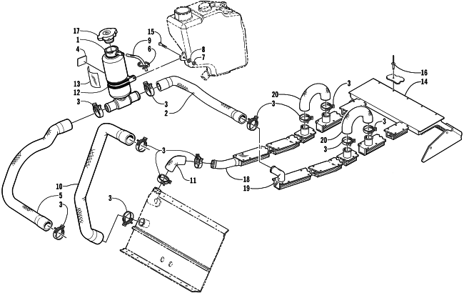 Parts Diagram for Arctic Cat 2001 MOUNTAIN CAT 800 SNOWMOBILE COOLING ASSEMBLY