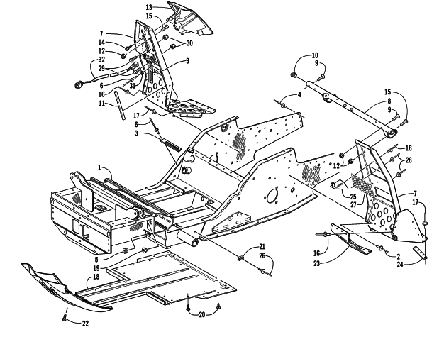 Parts Diagram for Arctic Cat 2001 TRIPLE TOURING 600 SNOWMOBILE FRONT FRAME AND FOOTREST ASSEMBLY