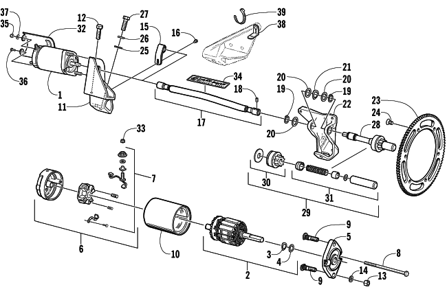 Parts Diagram for Arctic Cat 2001 PANTHER 550 () SNOWMOBILE FLEX-DRIVE STARTER MOTOR ASSEMBLY