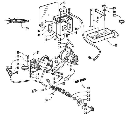 Parts Diagram for Arctic Cat 2001 MOUNTAIN CAT 800 LE () SNOWMOBILE BATTERY, SOLENOID, AND CABLES