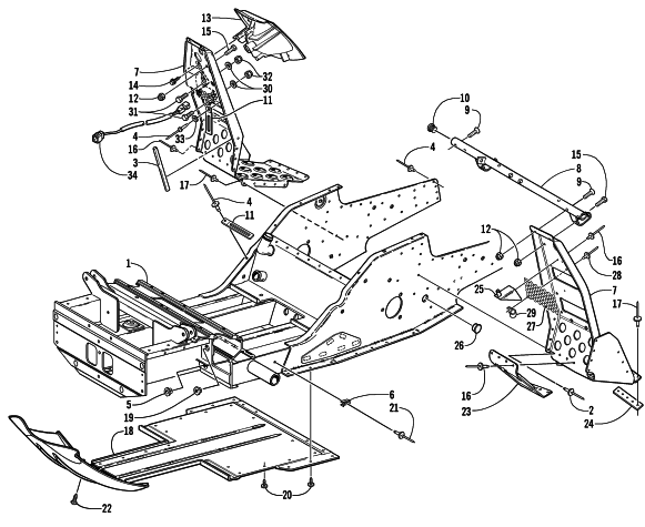 Parts Diagram for Arctic Cat 2001 ZRT 600 LE SNOWMOBILE FRONT FRAME AND FOOTREST ASSEMBLY