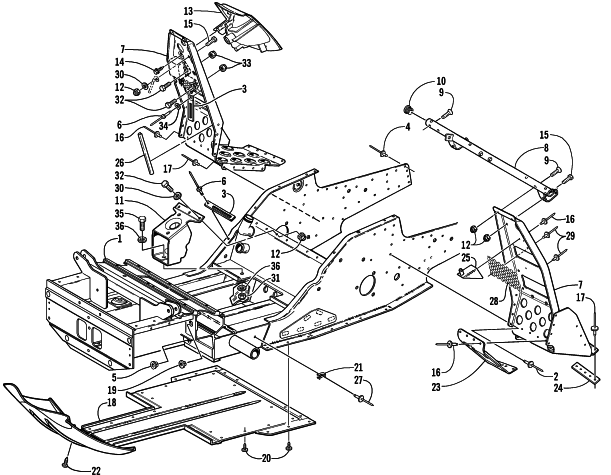 Parts Diagram for Arctic Cat 2001 ZL 800 (ESR ILLUSION) SNOWMOBILE FRONT FRAME AND FOOTREST ASSEMBLY