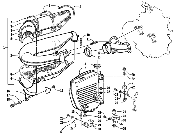 Parts Diagram for Arctic Cat 2001 MOUNTAIN CAT 800 SNOWMOBILE EXHAUST ASSEMBLY
