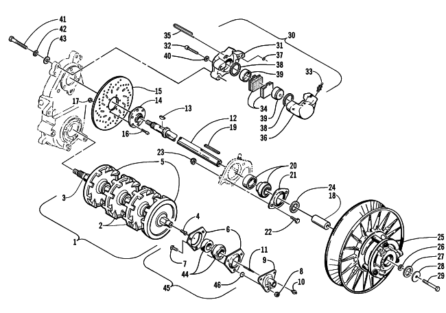 Parts Diagram for Arctic Cat 2001 MOUNTAIN CAT 800 SNOWMOBILE DRIVE TRAIN SHAFTS AND BRAKE ASSEMBLIES