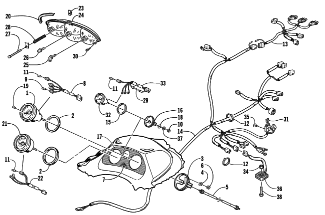 Parts Diagram for Arctic Cat 2001 TRIPLE TOURING 600 () SNOWMOBILE INSTRUMENTS AND WIRING ASSEMBLIES