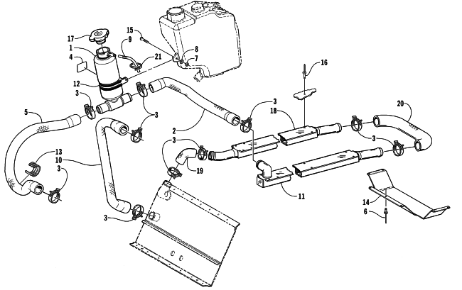 Parts Diagram for Arctic Cat 2001 TRIPLE TOURING 600 SNOWMOBILE COOLING ASSEMBLY