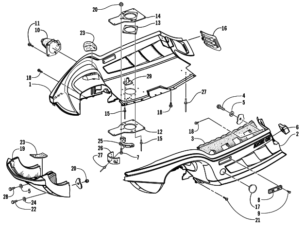 Parts Diagram for Arctic Cat 2001 TRIPLE TOURING 600 () SNOWMOBILE BELLY PAN AND FRONT BUMPER ASSEMBLY