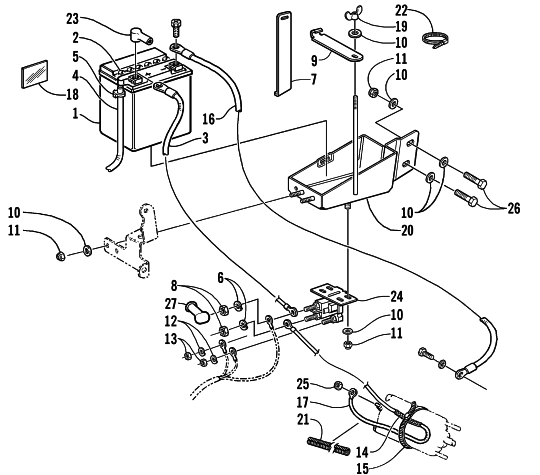 Parts Diagram for Arctic Cat 2001 PANTERA 1000 SNOWMOBILE BATTERY, SOLENOID, AND CABLES