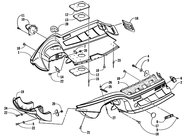 Parts Diagram for Arctic Cat 2001 PANTERA 580 EFI () SNOWMOBILE BELLY PAN AND FRONT BUMPER ASSEMBLY
