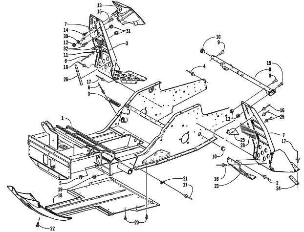 Parts Diagram for Arctic Cat 2001 ZR 500 SNOWMOBILE FRONT FRAME AND FOOTREST ASSEMBLY