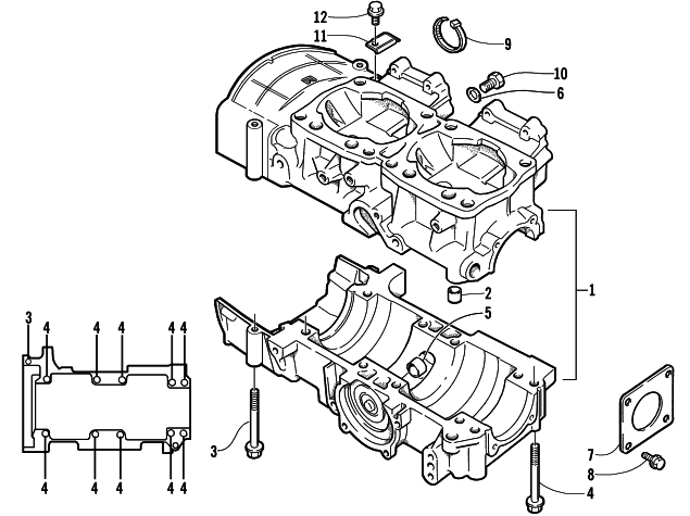 Parts Diagram for Arctic Cat 2001 MOUNTAIN CAT 500 EFI () SNOWMOBILE CRANKCASE ASSEMBLY