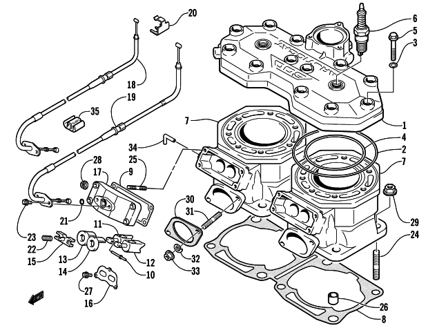 Parts Diagram for Arctic Cat 2002 ZR 600 EFI SNOWMOBILE CYLINDER AND HEAD ASSEMBLY