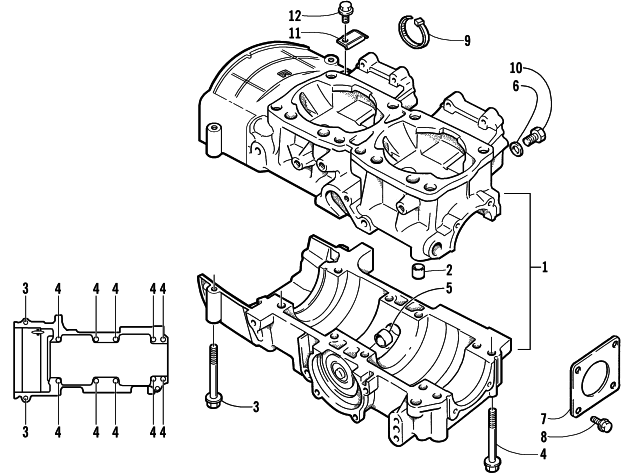 Parts Diagram for Arctic Cat 2001 MOUNTAIN CAT 600 EFI SNOWMOBILE CRANKCASE ASSEMBLY