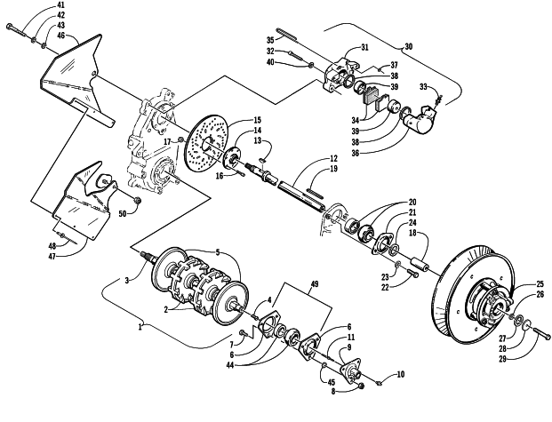 Parts Diagram for Arctic Cat 2001 ZR 440 SNO PRO (CROSS COUNTRY - ) SNOWMOBILE DRIVE TRAIN SHAFTS AND BRAKE ASSEMBLIES