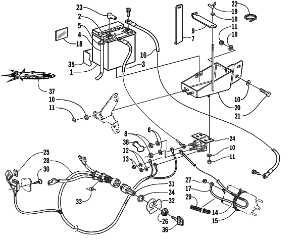Parts Diagram for Arctic Cat 2001 ZR 600 EFI SNOWMOBILE BATTERY, SOLENOID, AND CABLES (OPTIONAL)