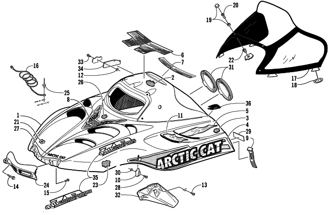 Parts Diagram for Arctic Cat 2001 ZR 440 SNO PRO (SNO-CROSS - ) SNOWMOBILE HOOD AND WINDSHIELD ASSEMBLY
