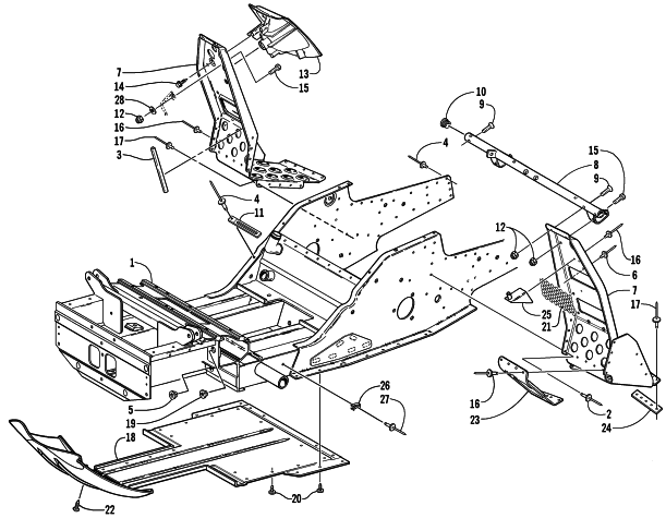 Parts Diagram for Arctic Cat 2001 ZL 600 EFI (ESR) SNOWMOBILE FRONT FRAME AND FOOTREST ASSEMBLY
