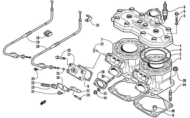 Parts Diagram for Arctic Cat 2001 ZR 500 SNOWMOBILE CYLINDER AND HEAD ASSEMBLY