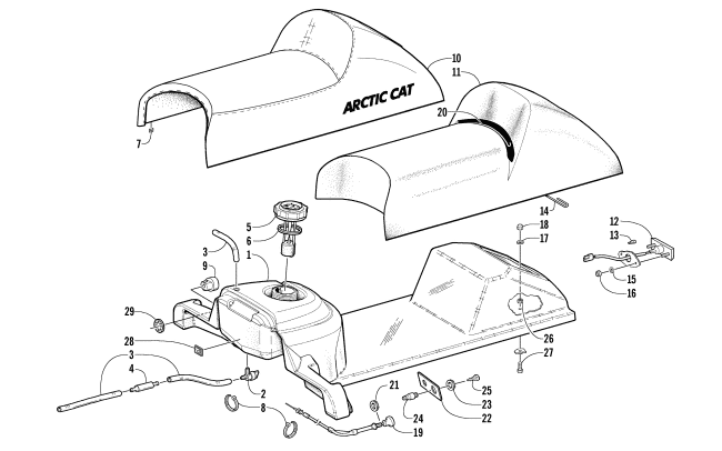 Parts Diagram for Arctic Cat 2001 Z 120 SNO PRO SNOWMOBILE GAS TANK, SEAT, AND TAILLIGHT ASSEMBLY