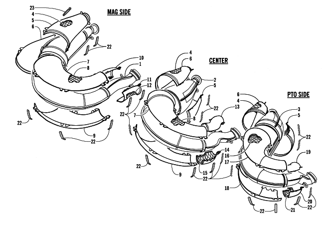 Parts Diagram for Arctic Cat 2001 TRIPLE TOURING 600 SNOWMOBILE EXPANSION CHAMBER ASSEMBLIES
