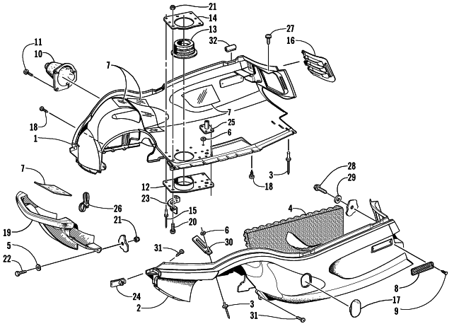 Parts Diagram for Arctic Cat 2001 ZR 600 EFI SNOWMOBILE BELLY PAN AND FRONT BUMPER ASSEMBLY