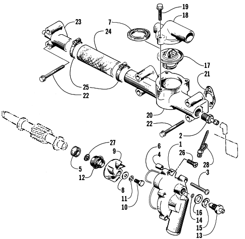 Parts Diagram for Arctic Cat 2001 TRIPLE TOURING 600 SNOWMOBILE WATER PUMP/MANIFOLD