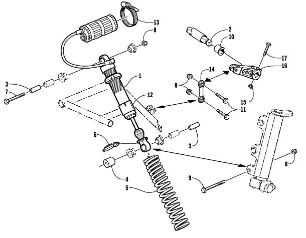 Parts Diagram for Arctic Cat 2002 ZR 500 LE SNOWMOBILE SHOCK ABSORBER AND SWAY BAR ASSEMBLY
