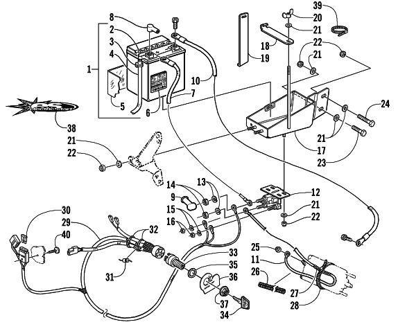 Parts Diagram for Arctic Cat 2002 ZR 600 SNOWMOBILE BATTERY, SOLENOID, AND CABLES (OPTIONAL)